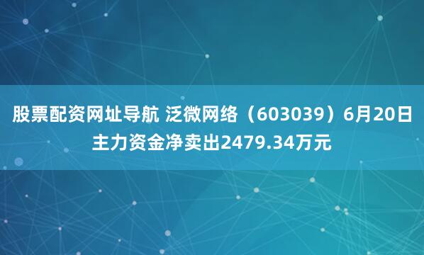 股票配资网址导航 泛微网络（603039）6月20日主力资金净卖出2479.34万元